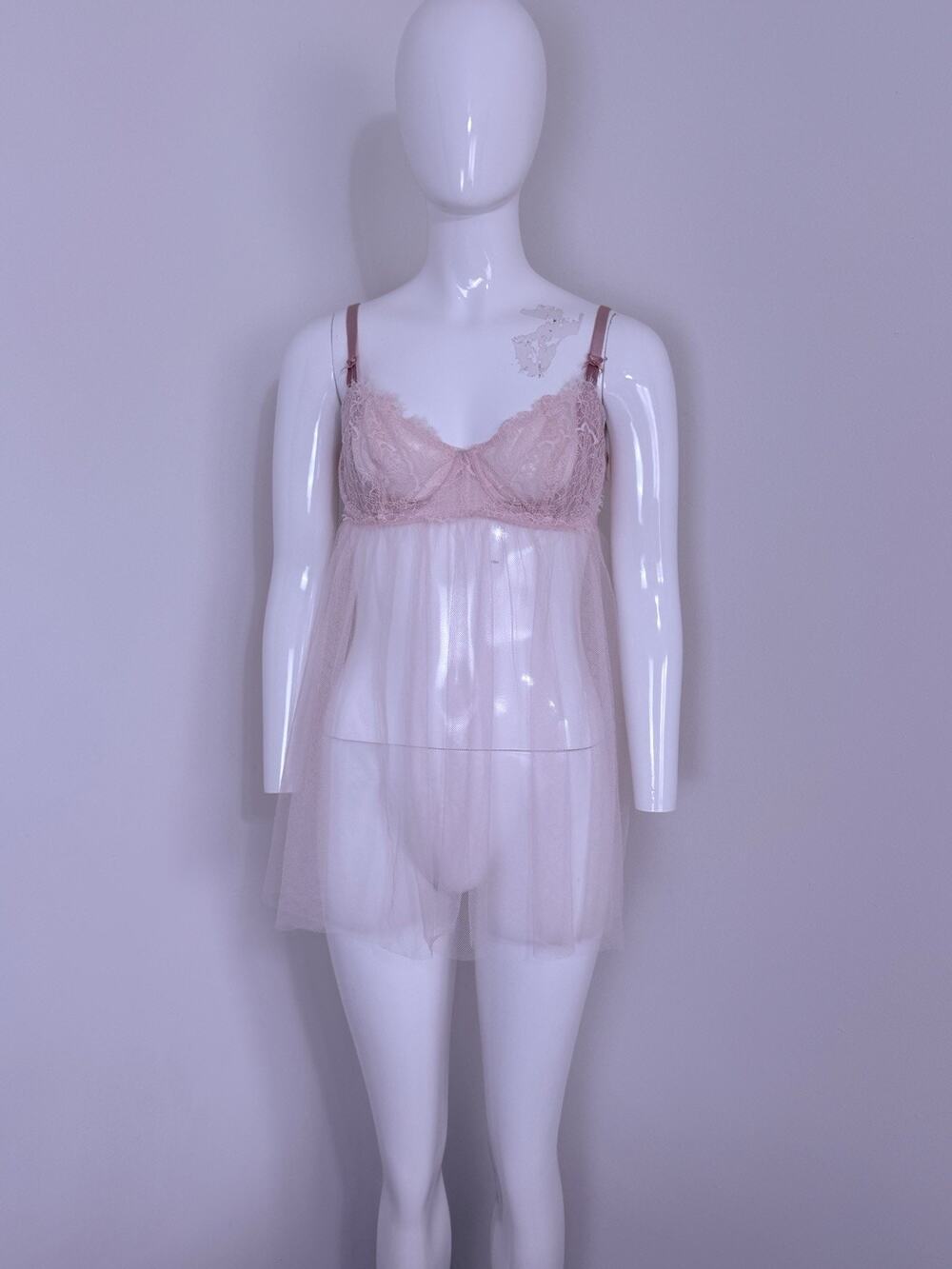 Victoria's Secret Women Bra Light Pink Floral Babydoll Underwired Tulle Size L